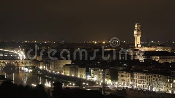 佛罗伦萨夜间空中城市景观时间流逝