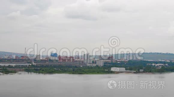 时光流逝河城落日山城景.