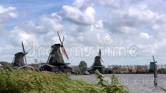 荷兰Zaanse Schans风力发电厂全景