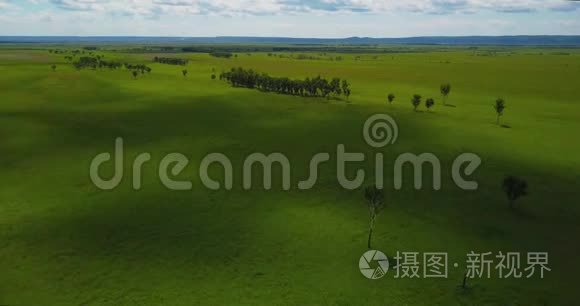 从四翼飞机飞过一片绿色草地视频