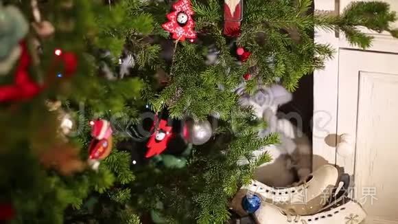 房子的圣诞装饰。 圣诞树和灯笼