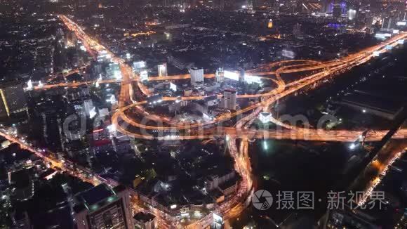 泰国曼谷城市夜景，主要交通高速公路