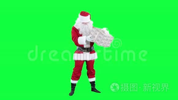 圣诞老人带礼品盒彩色键绿色屏幕