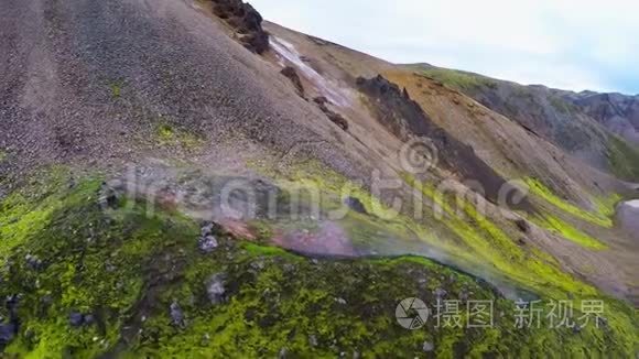 冰岛火山地貌上的硫田和蒸汽