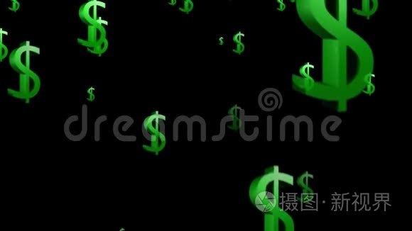 绿色美元标志浮动动画黑色背景矢量运动图形循环