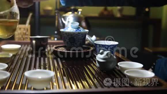 中国古典茶道与玻璃杯视频