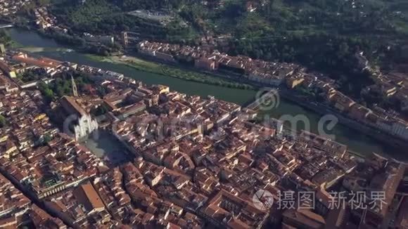 意大利日落时佛罗伦萨的空中全景