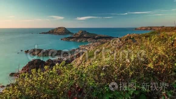 日落山海湾全景4k法国时间流逝