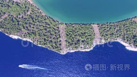 克罗地亚蓝绿色咸湖的鸟瞰图视频