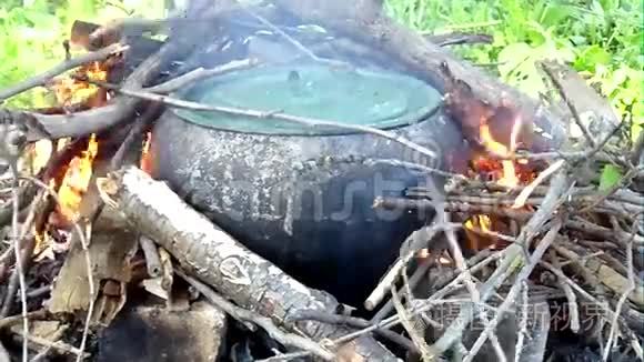 烧饭用的铸铁锅可在明火上使用视频