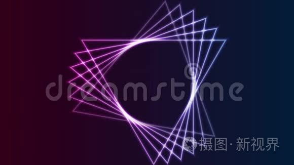 蓝紫色复古霓虹灯激光三角形抽象背景短视频