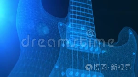 蓝色线框3D电吉他动画