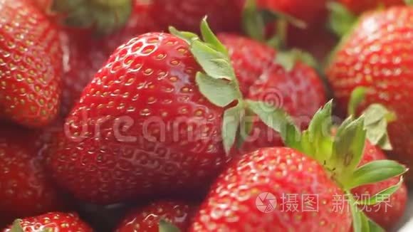 新鲜干净的红草莓宏观视频
