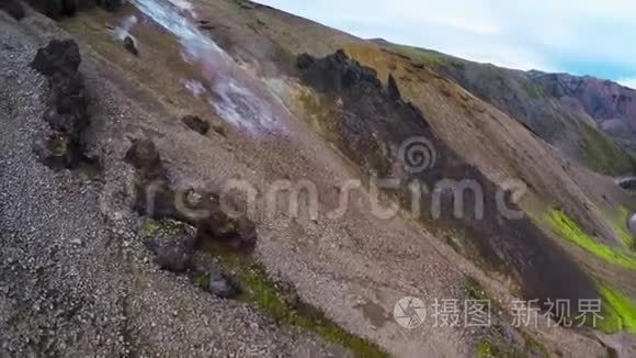 冰岛火山地貌上的硫田和蒸汽视频