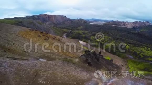 冰岛火山地貌上的硫田和蒸汽视频