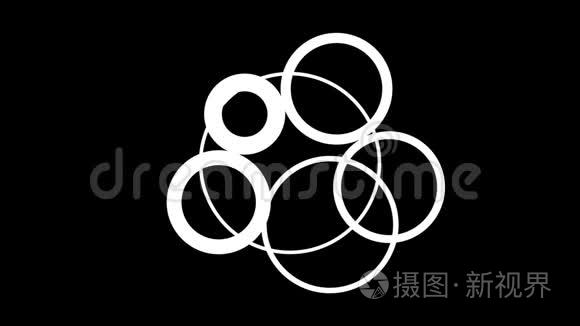 白色圆圈在黑色背景上爆炸,圆圈爆炸,间隔冻结短视频