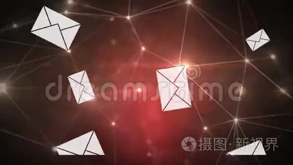 在发光网络上飞行的信息图标视频