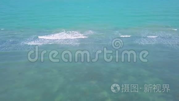 带波浪的浅绿色热带海洋鸟瞰图视频