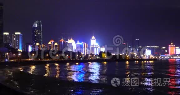 第四K视频，海滨城市建筑夜间，青岛，青岛，中国。