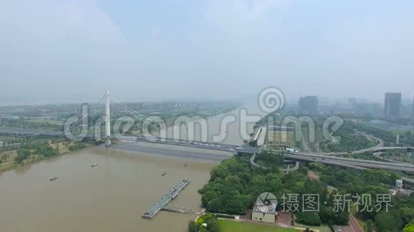 南京长江大桥公路立交鸟瞰图视频
