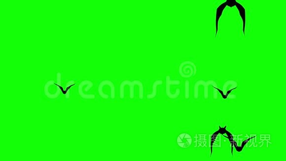 一群幽灵蝙蝠在绿色背景下飞行。 万圣节主题背景。