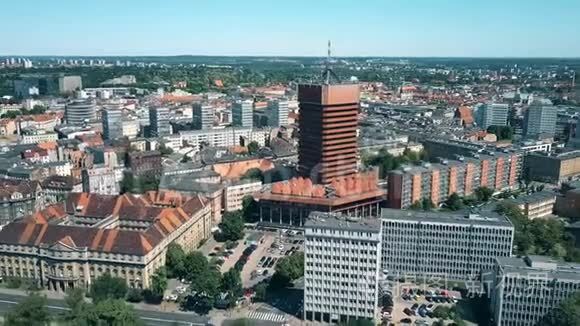 波兰波兹南城市景观的空中拍摄视频