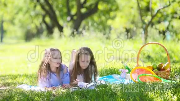 两个小孩在公园野餐视频