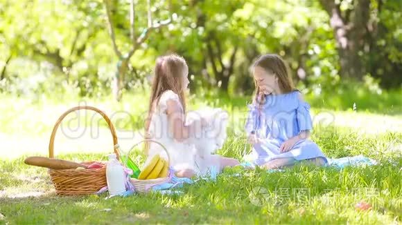 两个小孩在公园野餐视频