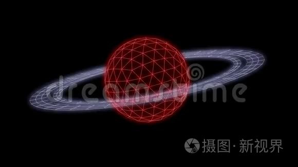 土星动画合成波霓虹灯3D渲染环