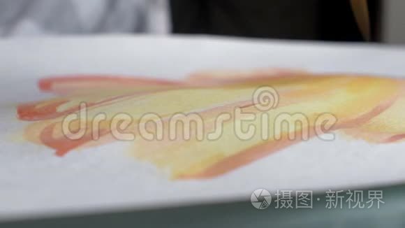 艺术家在湿纸上画水彩颜料视频