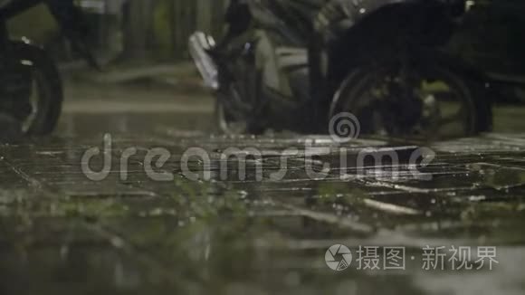 热带雨水在夜间倾泻视频