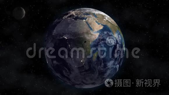 太阳能的流动在太空中燃烧着地球。 启示录