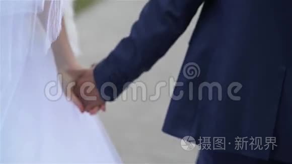 新婚夫妇手拉手一起散步视频