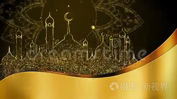 斋月与黄金粒子清真寺背景循环视频