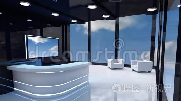 现代门厅和蓝天白云电视屏幕视频