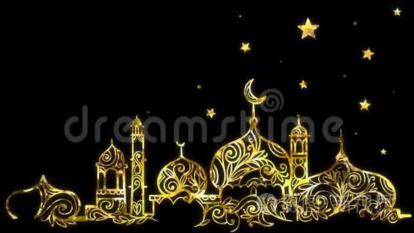 斋月背景与清真寺，月牙和星背景，环和阿尔法