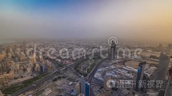 科威特城市景观时间推移是科威特的首都。 日落时间。