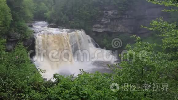 带黑水瀑布的绿色景观.