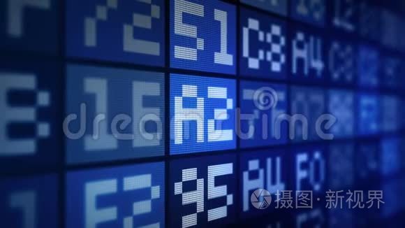 蓝色数字信息显示中随机变化的十六进制数字