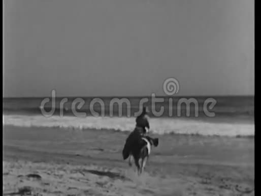 两个人在海滩上从奔腾的骏马上摔下来视频的预览图