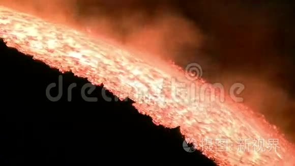 意大利夜间火山埃特纳熔岩流视频