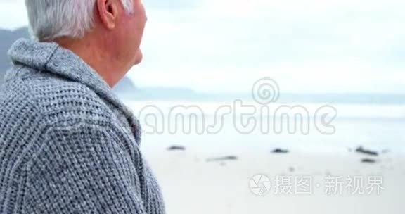 站在海滩上的老人画像