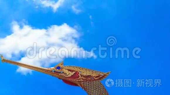 时间推移：皇家驳船苏法那荣，泰国寺庙在诺塔布里省，时间推移