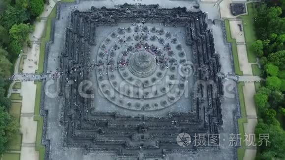博罗布杜尔神庙美丽的鸟瞰镜头视频