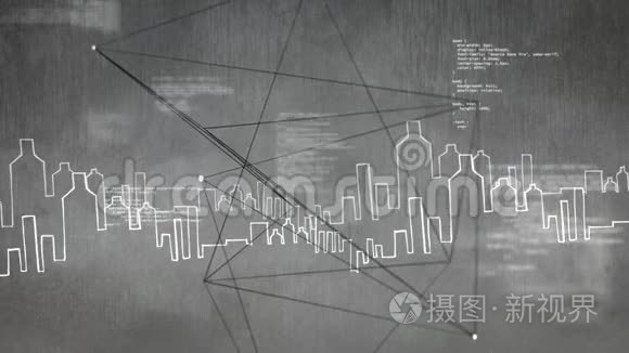 灰色背景下绘制城市的数字动画视频