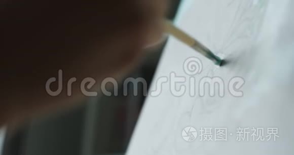 女艺术家在家庭工作室画画布视频