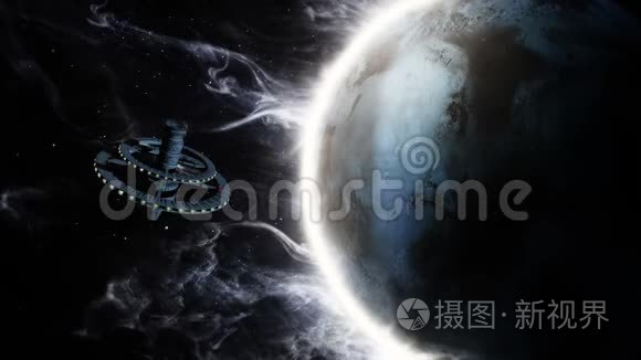 外星空间站的三维动画视频