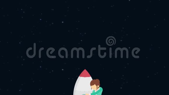 快乐的女商人乘火箭穿越太空创业飞跃创业理念循环动画样式视频的预览图