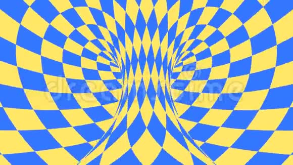 蓝色和黄色的迷幻光学错觉. 抽象催眠钻石动画背景. 菱形壁纸短视频