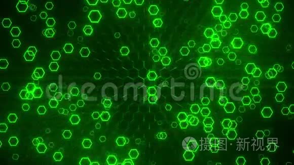 绿色发光六环抽象运动背景视频